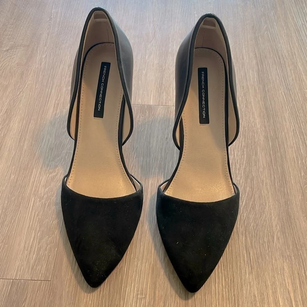 French Connection Women’s Pointy D’orsey Heels Size 10 Black Leather Cocktail